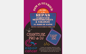 Diner caritatif ESPOIR CANCER le dimanche 15 février 2026 à partir de 20h